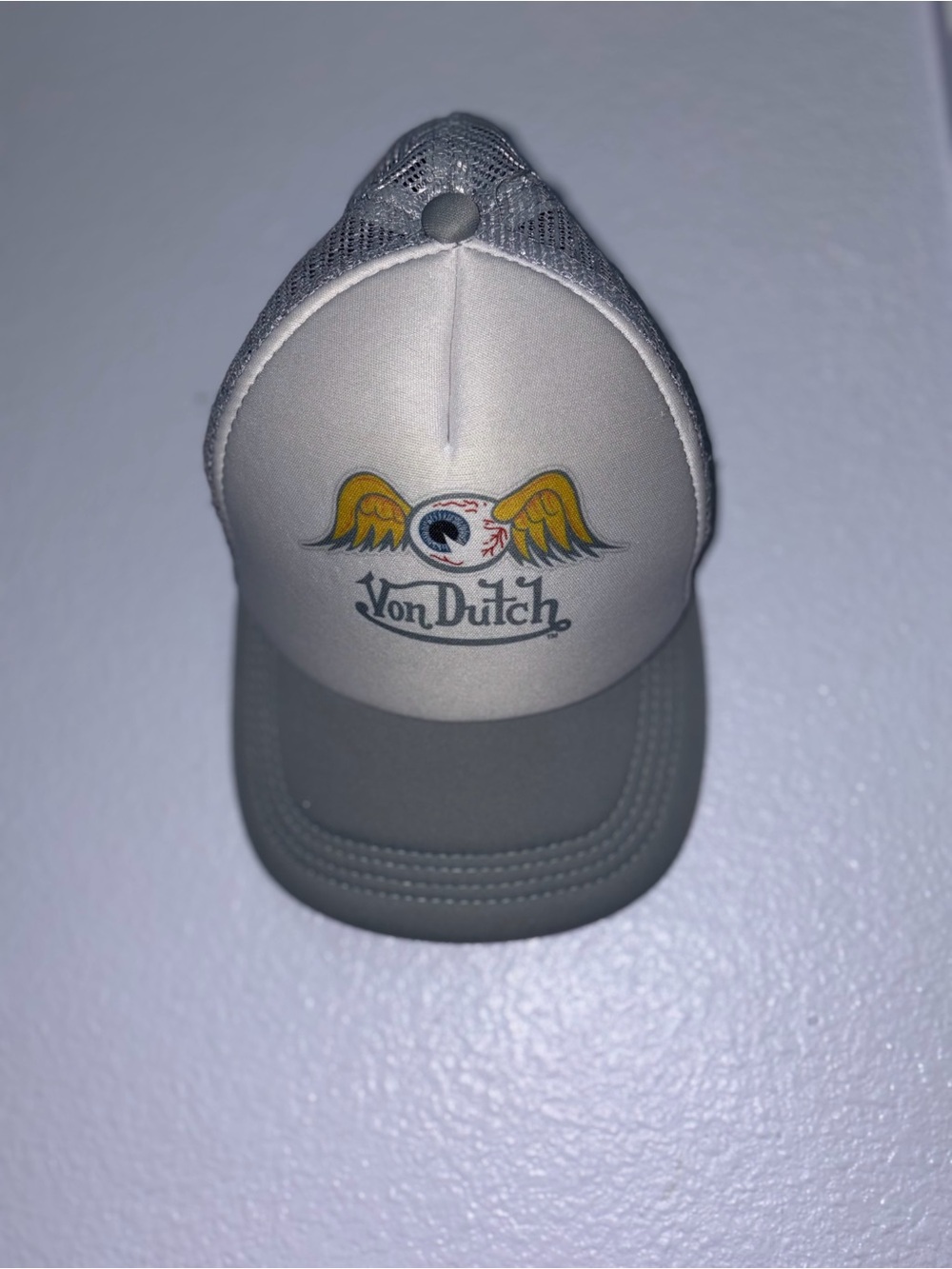 Amazon White and Gray Trucker Hat with Yellow Winged Eyeball Logo